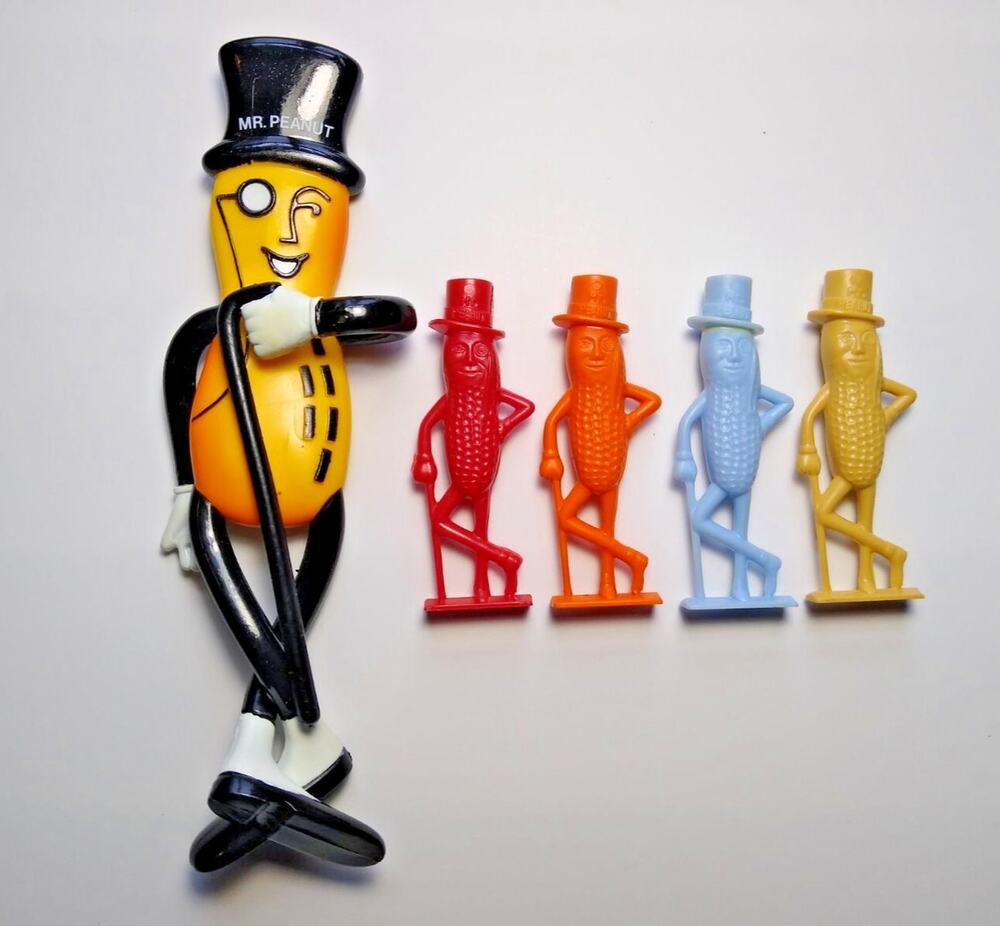 Mr. Peanut Planters Lot Of 5 Items Bendy Figure Red Orange Blue Tan Whistles